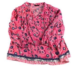 Lane Bryant Womens 18 Pink Floral Paisley Blouse Peasant Boho Lightweight Top